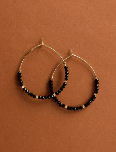 Lucky Brand Onyx Teardrop Hoop Earrings In Silver