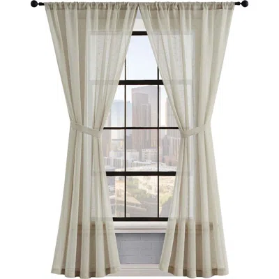 Lucky Brand Onyx Textured Sheer Set Of 2 Curtain Panels In Natural Beige