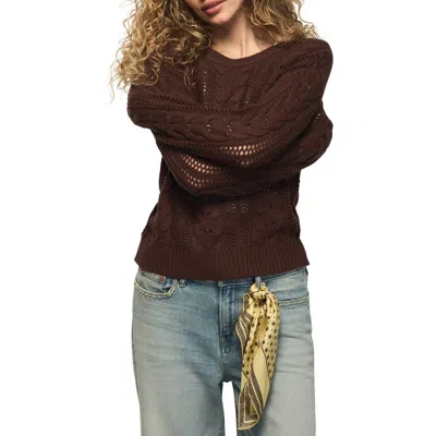 Lucky Brand Open Cable Crewneck Sweater In Brown