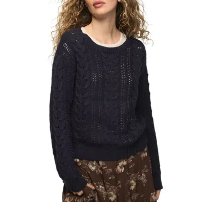 Lucky Brand Open Cable Crewneck Sweater In Black
