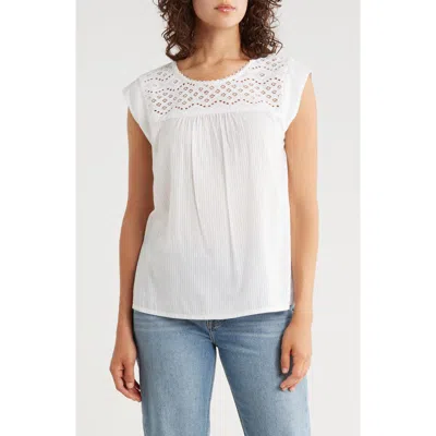Lucky Brand Open Stitch Cap Sleeve Cotton Top In White