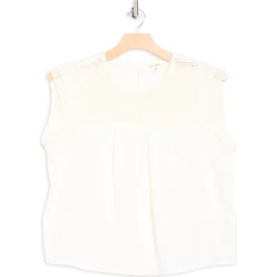Lucky Brand Open Stitch Cap Sleeve Cotton Top In Neutral
