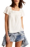 Lucky Brand Open Stitch Trim Cotton Top In White