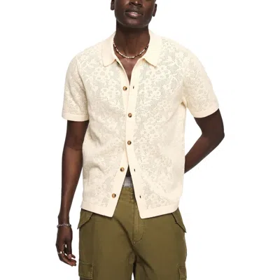 Lucky Brand Openwork Knit Cotton Button-up Shirt In Neutral