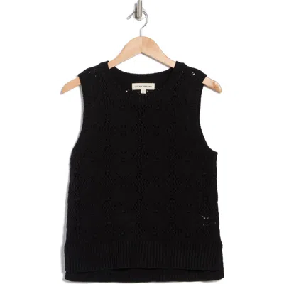 Lucky Brand Openwork Knit Shell In Jet Black