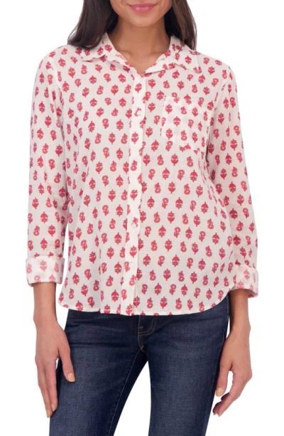 Lucky Brand Ornate Print Pocket Button-up Cotton Shirt In Red Multi