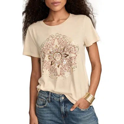 LUCKY BRAND LUCKY BRAND ORNATE SUN FRAME METALLIC GRAPHIC T-SHIRT