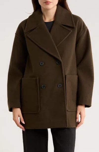 Lucky Brand Oversize Boxy Double Breasted Coat In Brown