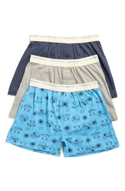 Lucky Brand Pack Of Three Knit Boxers In Blue