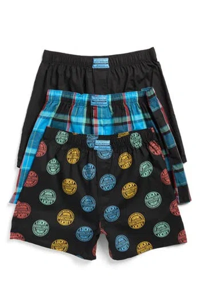 Lucky Brand Pack Of Three Woven Boxers In Black