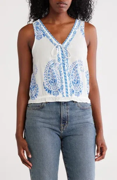 Lucky Brand Paisley Print Tie Front Sleeveless Cotton Top