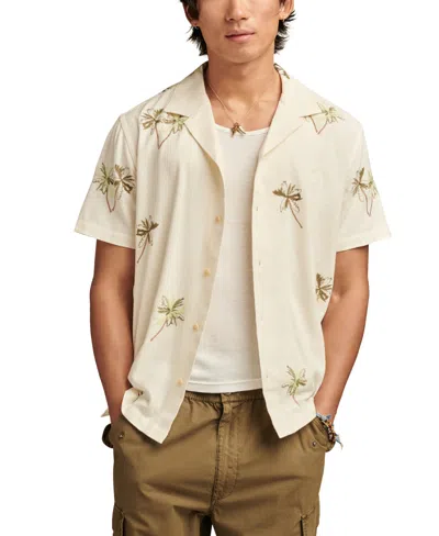Lucky Brand Palm Tree Embroidered Short Sleeve Camp Collar Shirt In Palm Beach