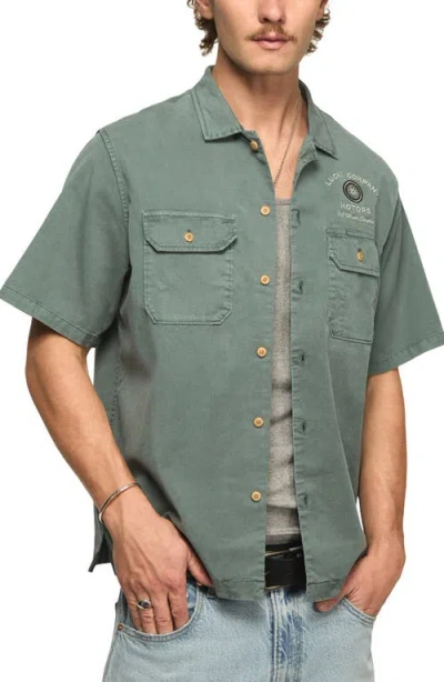 Lucky Brand Panther Moto Short Sleeve Button-up Shirt In Green