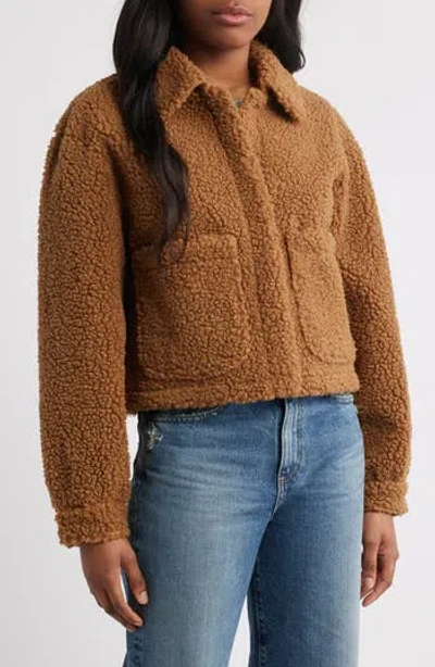 Lucky Brand Patch Pocket Faux Fur Crop Jacket In Brown