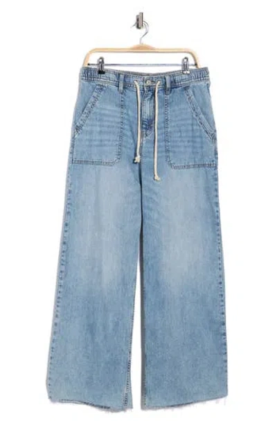 Lucky Brand Patch Pocket Raw Hem Wide Leg Pull-on Jeans In Blue