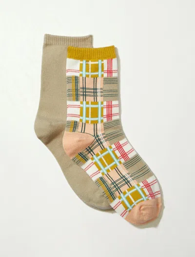 Lucky Brand Patchwork Plaid Crew Sock 2 Pk In Multi
