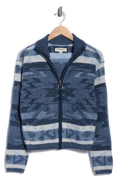 Lucky Brand Pattern Full Zip Sweater In Blue