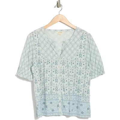 Lucky Brand Patterned Button-up T-shirt In Blue Combo
