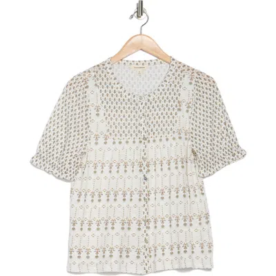 Lucky Brand Patterned Button-up T-shirt In Cream Multi
