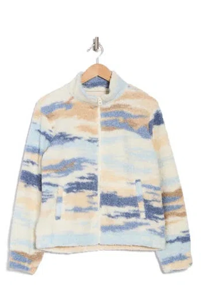 Lucky Brand Patterned High Pile Fleece Jacket In Blue Multi