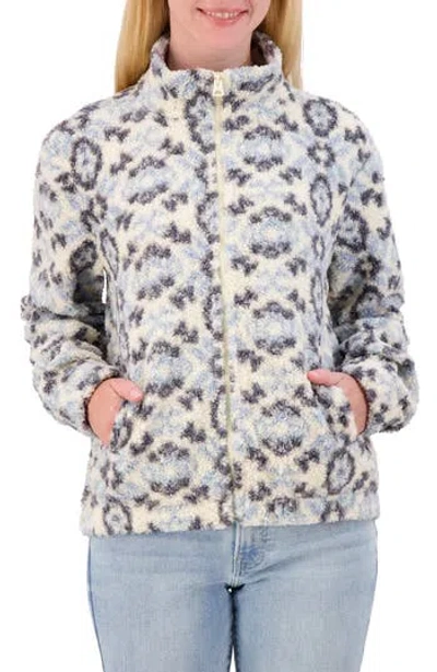 Lucky Brand Patterned High Pile Fleece Jacket In Navy Multi