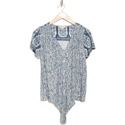 Lucky Brand Patterned Tie Front T-shirt In Blue Multi