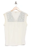 Lucky Brand Patterned Yoke Cotton Henley In Gardenia