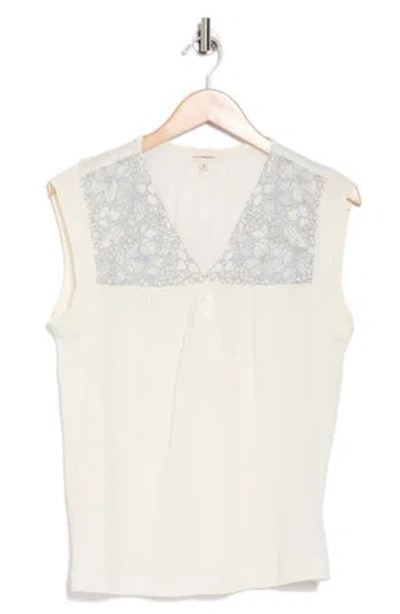 Lucky Brand Patterned Yoke Cotton Henley In Gardenia