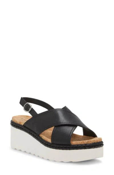 Lucky Brand Pebina Platform Wedge Sandal In Black Leather