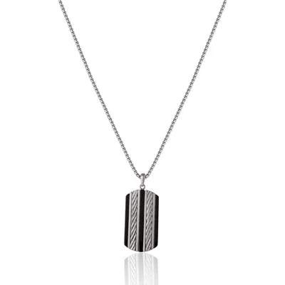 Lucky Brand Pendant Necklace With Striped Dog Tag In Metallic