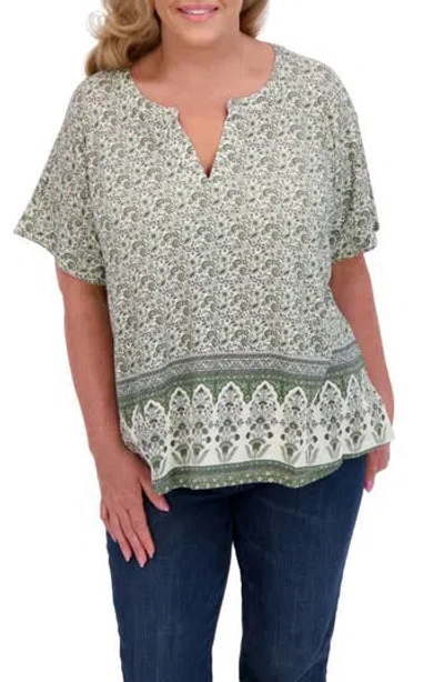 Lucky Brand Persian Carpet Print Short Sleeve Top In Multi