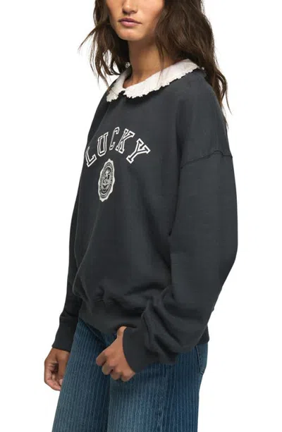 Lucky Brand Peter Pan Collar Graphic Sweatshirt In Gray