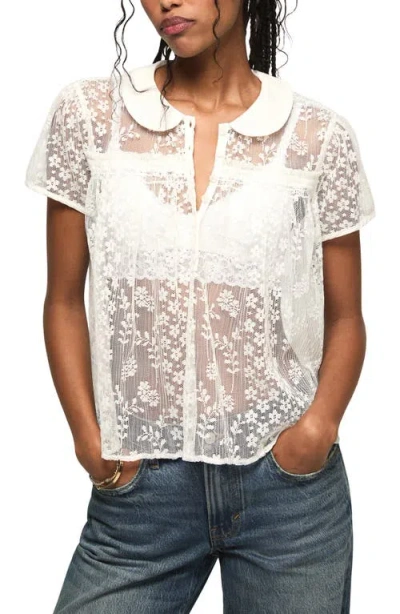Lucky Brand Peter Pan Lace Shirt In White