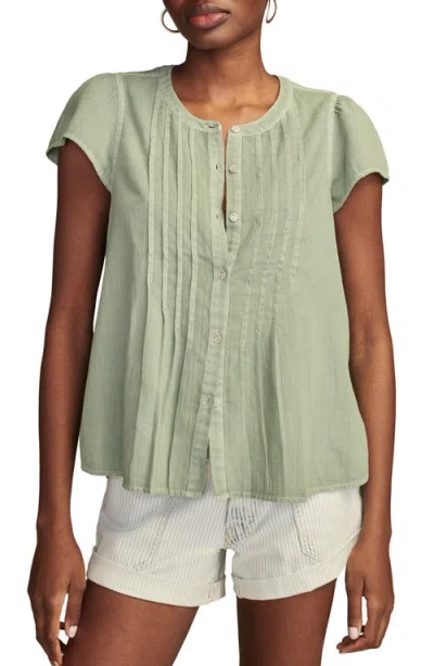 Lucky Brand Pintuck Cotton Peasant Blouse In Chinois Green