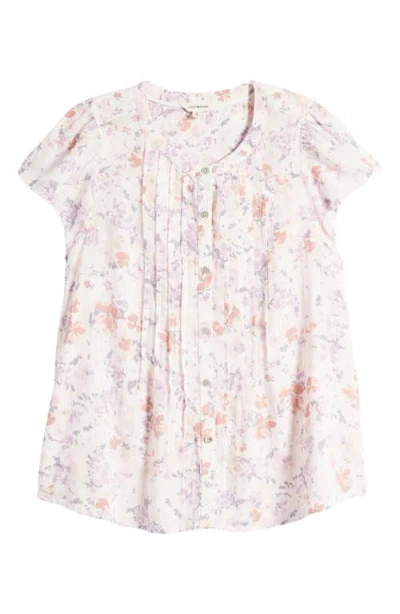 Lucky Brand Pintuck Cotton Peasant Blouse In Purple Multi