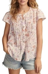 Lucky Brand Pintuck Cotton Peasant Blouse In Purple Multi