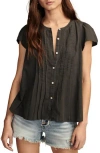 Lucky Brand Women's Cotton Pintuck-pleated Flutter-sleeve Blouse In Raven