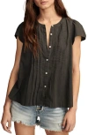 Lucky Brand Women's Cotton Pintuck-pleated Flutter-sleeve Blouse In Raven
