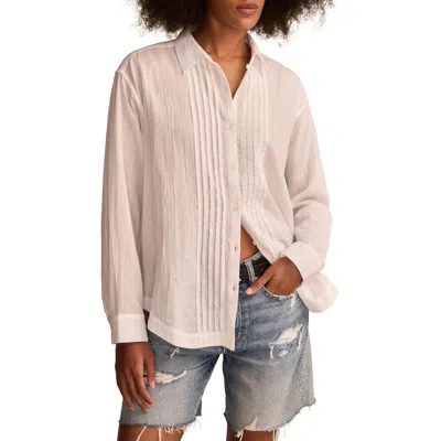 Lucky Brand Pintuck Detail Tonal Stripe Cotton Button-up Shirt In Bright White