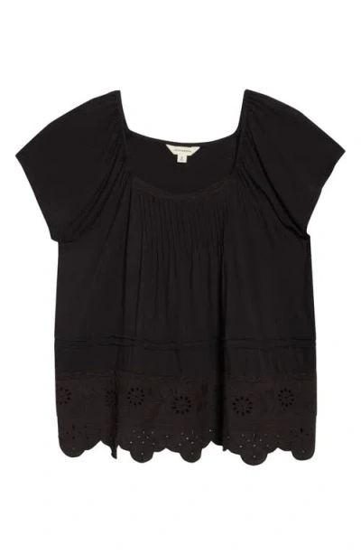 Lucky Brand Pintuck Eyelet Embroidered Cap Sleeve Cotton & Modal Top In Animal Print