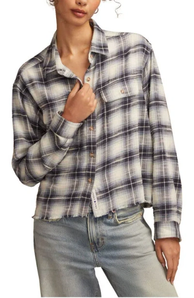Lucky Brand Plaid Cotton Cropped Raw Hem Button-up Shirt In Multi
