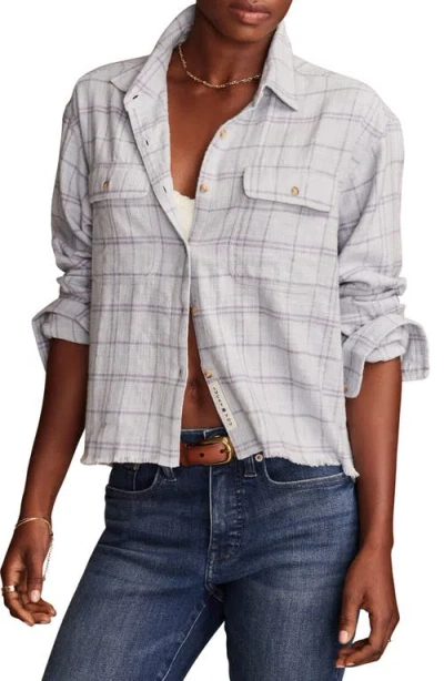 Lucky Brand Plaid Cotton Fringe Hem Button-up Shirt In Blue Plaid