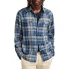 Lucky Brand Plaid Cotton Western Snap-up Shirt In Dark Indigo