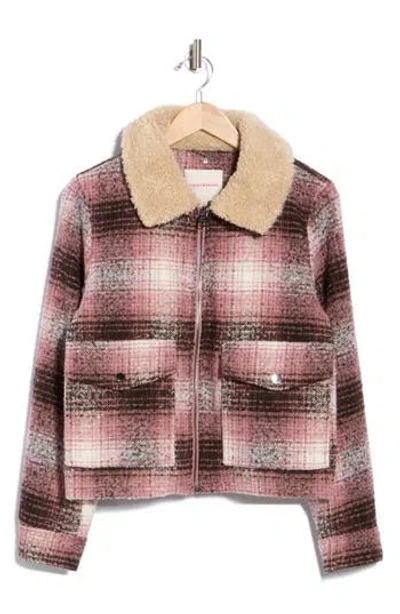Lucky Brand Plaid Faux Fur Crop Jacket In Purple