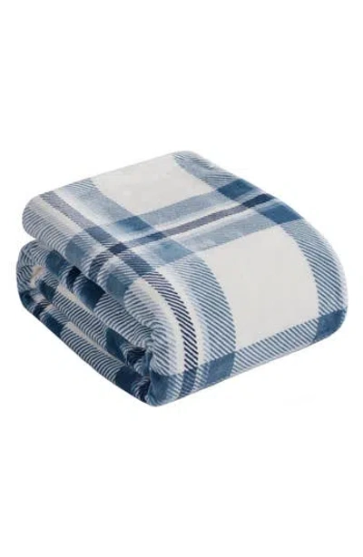 Lucky Brand Plaid Faux Shearling Throw Blanket In Ivory Blue