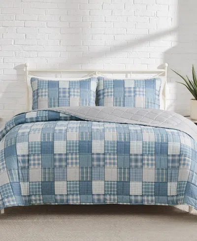 Lucky Brand Plaid Patchwork Reversible 3-pc Quilt Sets, Full/queen In Blue