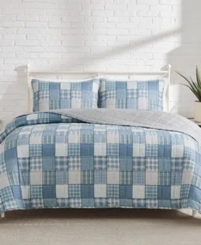 Lucky Brand Plaid Patchwork Reversible Quilt Sets In Blue