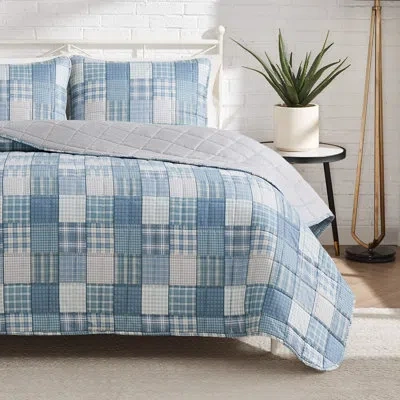 Lucky Brand Plaid Patchwork Reversible Quilt Sets In Blue Shadow