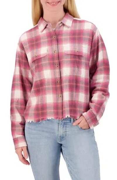 Lucky Brand Plaid Raw Edge Button-up Flannel Shirt In Pink Plaid