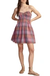 LUCKY BRAND PLAID SMOCKED SLEEVELESS COTTON MINIDRESS